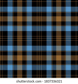Tartan Cloth Pattern. Checkered plaid vector illustration. Seamless background of Scottish style for modern designs. For wallpapers, textiles, decorations, packings. Blue, Brown, and Black colors.