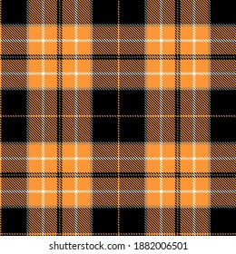 Tartan Cloth Pattern. Checkered plaid vector illustration. Seamless background of Scottish style great for festive designs. For wallpapers, textiles, decorations, wrappings. The Black, White, Orange.