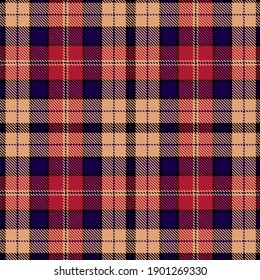 Tartan Cloth Pattern. Checkered plaid vector illustration. Seamless background of Scottish style great for wallpapers, textiles, decorations, wrappings. The red, violet, beige, and black colors.
