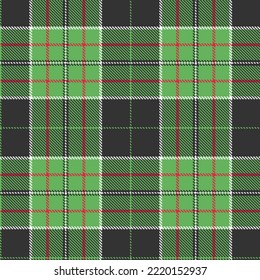 Tartan Cloth Pattern. Checkered plaid vector illustration. Seamless background of Scottish style. For papers, textiles, decorations, prints, and wrappings. Soft green, dark gray, red, and white.