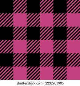 Tartan Cloth Pattern. Checkered plaid vector illustration. Simple seamless background of Scottish style for modern designs. For wallpapers, textiles, decorations, and packings. Fuchsia and black color