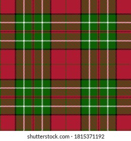 Tartan-Stoffmuster Überdachte Vektorgrafik. Nahtloser Hintergrund im schottischen Stil, ideal für Weihnachtsdesigns. Für festliche Wallpaper, Textilien, Dekorationen, Umhüllungen. Rot und Grün.