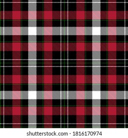 Tartan Cloth Pattern. Chequered plaid vector illustration. Seamless background of Scottish style great for Christmas designs. For festive wallpapers, textiles, decorations, wrappings. Red,Green,White.