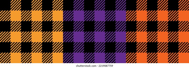 Tartan Cloth Pattern. Set of checkered plaid. Vector illustrations. Simple seamless background of Scottish style for modern designs. For the design of Halloween. Black, orange, and violet colors.