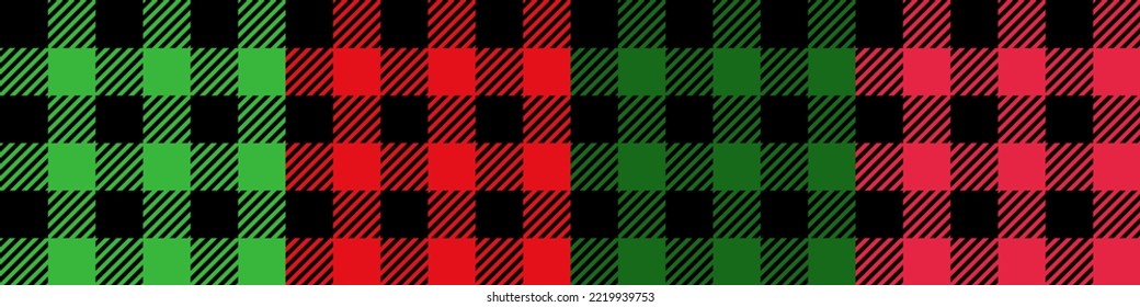Tartan Cloth Pattern. Set of checkered plaid. Vector illustrations. Simple seamless background of Scottish style for modern designs. Festive design of Christmas. Black, red, and green colors.