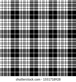 tartan diagonal black white seamless fabric texture. Vector illustration.