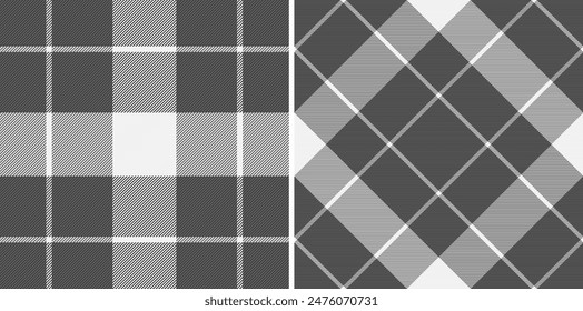 Tartan fabric background of texture plaid vector with a check seamless textile pattern set in monochrome colors.