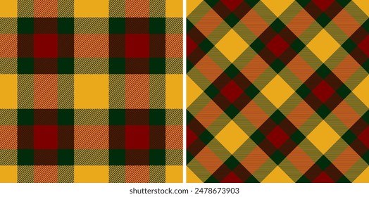 Tartan fabric check of pattern vector background with a texture plaid seamless textile set in gold colors.