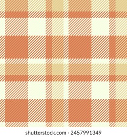 Tartan fabric check of vector texture seamless with a background plaid textile pattern in orange and light colors.