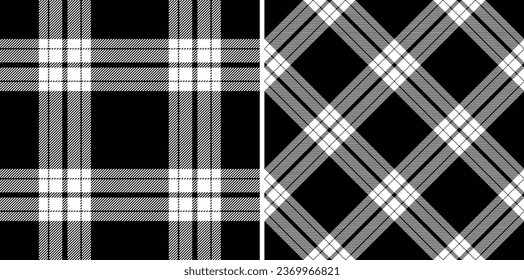 Tartan fabric pattern of seamless vector check with a background texture textile plaid set in monochrome colors.