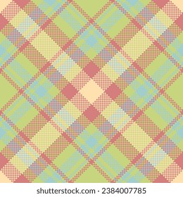 Tartan fabric texture of background plaid check with a seamless pattern vector textile in lime and red colors.