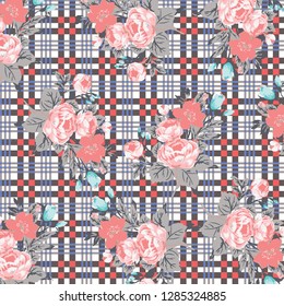 Tartan Floral pattern. Geometric elements for fabric