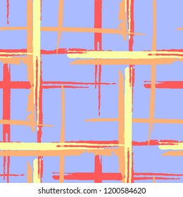 Tartan. Grunge Background with Stripes. Abstract Texture with Horizontal and Vertical Brush Strokes. Scribbled Grunge Pattern for Print, Cloth, Fabric. Scottish Motiff. Vector Texture.