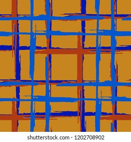 Tartan. Grunge Background with Stripes. Abstract Texture with Horizontal and Vertical Brush Strokes. Scribbled Grunge Motif for Print, Fabric, Textile.  Scottish Motiff. Vector Texture.