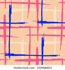 Tartan. Grunge Background with Stripes. Abstract Texture with Horizontal and Vertical Dry Brush Strokes. Scribbled Grunge Motif for Print, Fabric, Textile.  Scottish Motiff. Vector Texture.