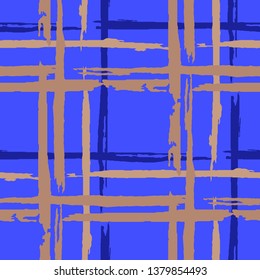 Tartan. Grunge Background with Stripes. Abstract Texture with Horizontal and Vertical Brush Strokes. Scribbled Grunge Pattern for Print, Fabric, Textile.  Scottish Motiff. Vector Texture.