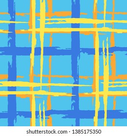 Tartan. Grunge Background with Stripes. Abstract Texture with Horizontal and Vertical Brush Strokes. Scribbled Grunge Pattern for Print, Fabric, Textile.  Scottish Motiff. Vector Texture.