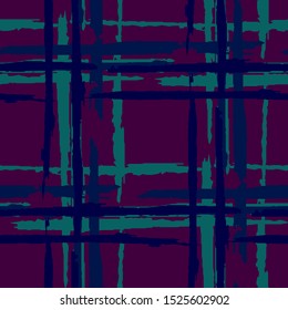 Tartan. Grunge Background with Stripes. Abstract Texture with Horizontal and Vertical Dry Brush Strokes. Scribbled Grunge Pattern for Fabric, Cloth, Textile. Scottish Ornament. Vector Texture.