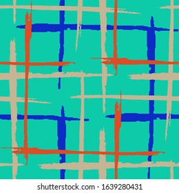 Tartan. Grunge Background with Stripes. Abstract Texture with Horizontal and Vertical Dry Brush Strokes. Scribbled Grunge Rapport for Dress, Curtain, Paper. Scottish Ornament. Vector Texture.