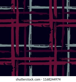 Tartan. Grunge Stripes. Abstract Texture with Horizontal and Vertical Dry Brush Strokes. Scribbled Grunge Pattern for Calico, Print, Textile. Scottish Ornament. Vector Texture.