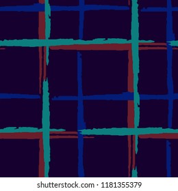 Tartan. Grunge Stripes. Abstract Texture with Horizontal and Vertical Brush Strokes. Scribbled Grunge Motif for Dress, Paper, Tablecloth. Scottish Ornament. Vector Texture.