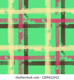 Tartan. Grunge Stripes. Abstract Texture with Horizontal and Vertical Strokes. Scribbled Grunge Motif for Print, Cloth, Fabric. Scottish Motiff. Vector Texture.