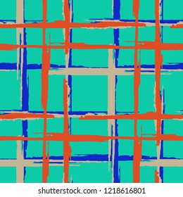 Tartan. Grunge Stripes. Abstract Texture with Horizontal and Vertical Dry Brush Strokes. Scribbled Grunge Pattern for Wallpaper, Cotton, Textile. Scottish Motiff. Vector Texture.