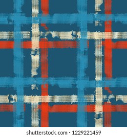 Tartan. Grunge Stripes. Abstract Texture with Horizontal and Vertical Strokes. Scribbled Grunge Pattern for Wallpaper, Print, Cotton. Irish Ornament. Vector Texture.