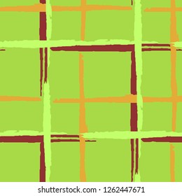 Tartan. Grunge Stripes. Abstract Texture with Horizontal and Vertical Dry Brush Strokes. Scribbled Grunge Pattern for Wallpaper, Cotton, Textile. Irish Ornament. Vector Texture.