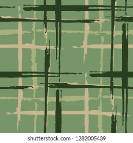 Tartan. Grunge Stripes. Abstract Texture with Horizontal and Vertical Dry Brush Strokes. Scribbled Grunge Rapport for Print, Fabric, Textile. Scottish Ornament. Vector Texture.