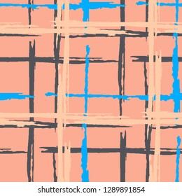 Tartan. Grunge Stripes. Abstract Texture with Horizontal and Vertical Brush Strokes. Scribbled Grunge Pattern for Linen, Paper, Tablecloth. Irish Ornament. Vector Texture.