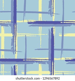 Tartan. Grunge Stripes. Abstract Texture with Horizontal and Vertical Dry Brush Strokes. Scribbled Grunge Pattern for Print, Cloth, Fabric. Irish Ornament. Vector Texture.