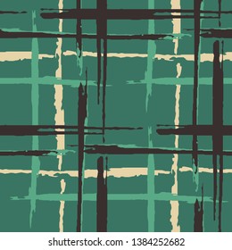 Tartan. Grunge Stripes. Abstract Texture with Horizontal and Vertical Brush Strokes. Scribbled Grunge Motif for Print, Cloth, Fabric. Irish Ornament. Vector Texture.
