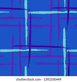 Tartan. Grunge Stripes. Abstract Texture with Horizontal and Vertical Dry Brush Strokes. Scribbled Grunge Motif for Chintz, Linen, Paper. Scottish Motiff. Vector Texture.