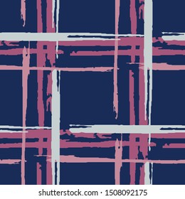 Tartan. Grunge Stripes. Abstract Texture with Horizontal and Vertical Dry Brush Strokes. Scribbled Grunge Rapport for Calico, Print, Textile. Irish Ornament. Vector Texture.