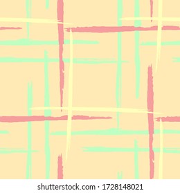 Tartan. Grunge Stripes. Abstract Texture with Horizontal and Vertical Brush Strokes. Scribbled Grunge Motif for Cotton, Print, Calico. Scottish Motiff. Vector Texture.