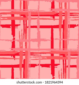 Tartan. Grunge Stripes. Abstract Texture with Horizontal and Vertical Dry Brush Strokes. Scribbled Grunge Pattern for Dress, Curtain, Tablecloth. Scottish Motiff. Vector Texture.