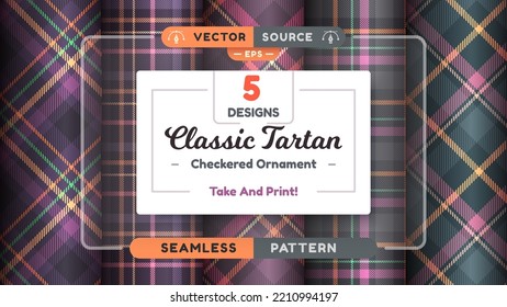 Tartan Halloween seamless patterns, merry christmas texture, checkered scottish fabric. Vector eps 10