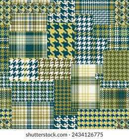 Tartan houndstooth pied de poule plaid fabric patchwork abstract vector seamless pattern for fabric shirt card print paper tablecloth pillow