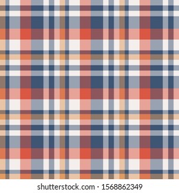 Tartan orange and blue seamless pattern.Texture for plaid, tablecloths, clothes, shirts, dresses, paper, bedding, blankets, quilts and other textile products. Vector illustration EPS 10