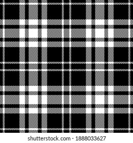 Tartan pattern in black and white. Herringbone textured seamless checked plaid background graphic for classic flannel shirt, skirt, gift wrapping, or other modern autumn winter fashion textile print.