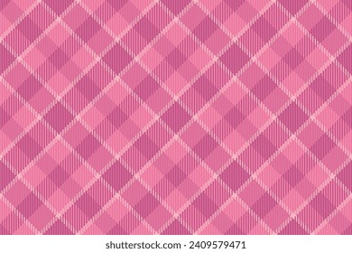 Tartan Muster Gewebe aus nahtlosem Texturvektor mit einem kontrollierten Hintergrund aus Textilien in Rosa und hellen Farben.