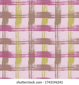 Tartan Pattern in Green and Orange. Hipster striped fabric print textile design. 
