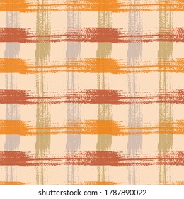 Tartan Pattern in Green and Orange. Hipster striped fabric print textile design. 