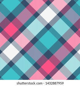 Tartan Pattern in magenta and Cyan . Texture for plaid, tablecloths, clothes, shirts, dresses, paper, bedding, blankets, quilts and other textile products. Vector illustration EPS 10