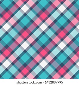 Tartan Pattern in magenta and Cyan . Texture for plaid, tablecloths, clothes, shirts, dresses, paper, bedding, blankets, quilts and other textile products. Vector illustration EPS 10