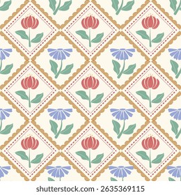 a tartan pattern with red and blue pastel flowers , design for fabric or various pattern printing works.