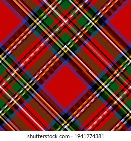 Tartan pattern Royal Stewart classic in red, green, blue, yellow, white. Herringbone Christmas Scottish check plaid vector for flannel shirt, skirt, scarf, other winter fashion textile print.