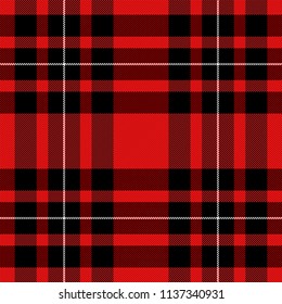 Tartan pattern. Scottish cage. Scottish red checkered background. Scottish plaid in red and black colors. Lowercase fabric texture. Vector illustration