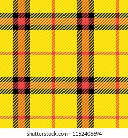 Tartan pattern. Scottish cage. Scottish yellow checkered background. Scottish plaid in yellow colors. Seamless fabric texture.. Vector illustration